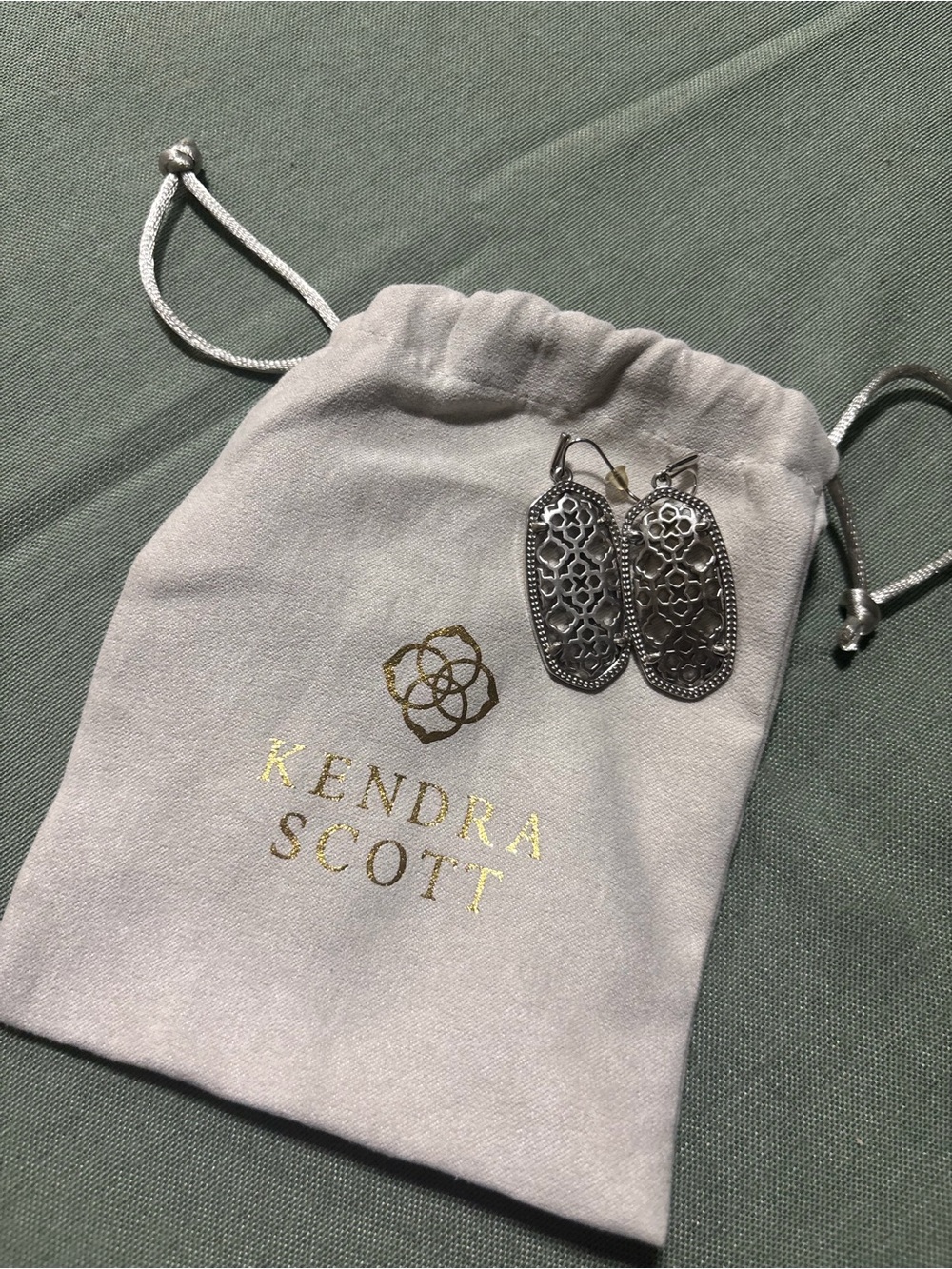 Kendra Scott Silver Filigree Oval Drop Earrings